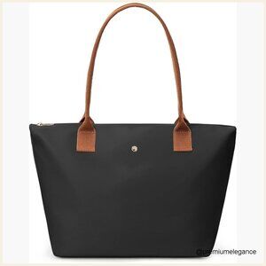 Large Nylon Tote Bag with Zipper, Foldable Shoulder Hobo Purse